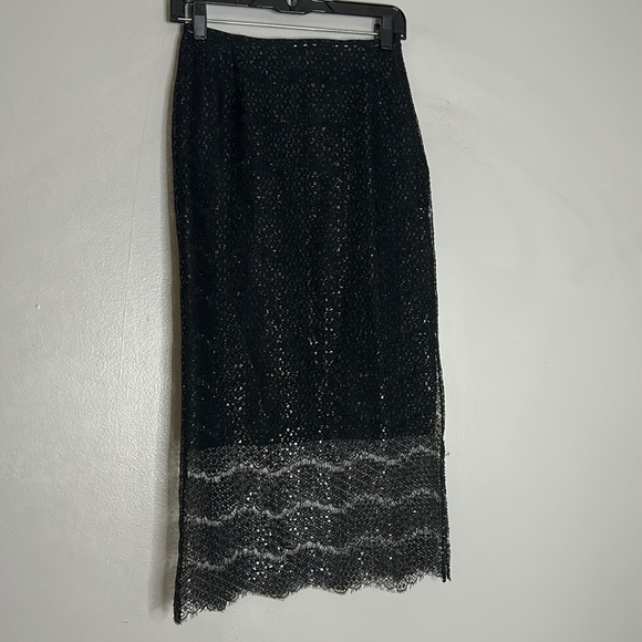 TOMBOLINI BLACK SHIMMED LACE NYLON PENCIL SKIRT 49 women’s new with tags - Picture 1 of 6